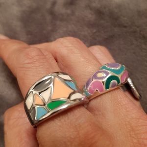 TWO Inlay Enamel Rings Sz8